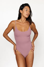 Baja Bodysuit - Military, Mulberry Ribbed