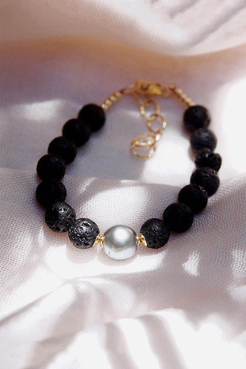 Black Lava & Tahitian Pearl Bracelet - Roselani