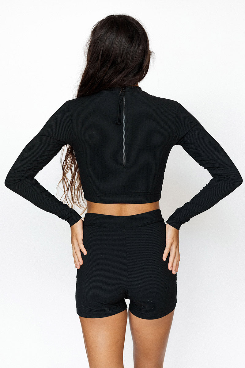 Cropped Rash Guard - Cantaloupe Ribbed