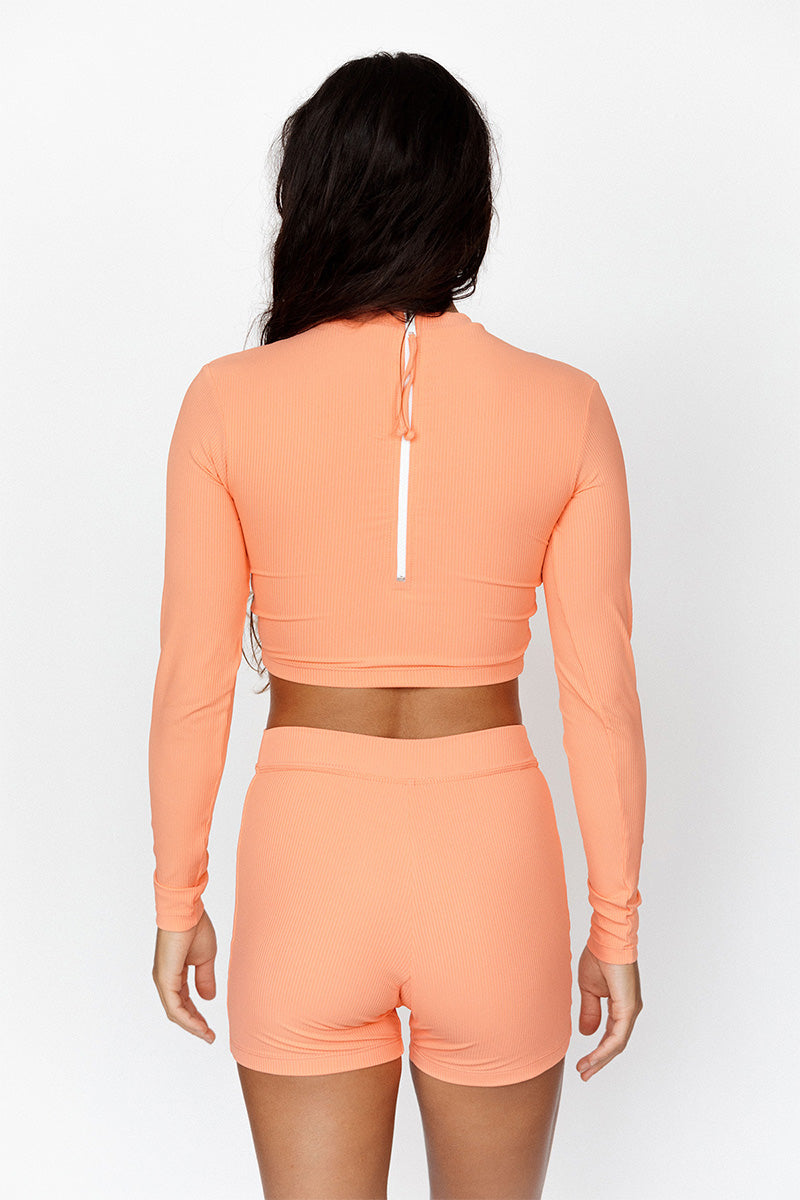 Cropped Rash Guard - Cantaloupe Ribbed