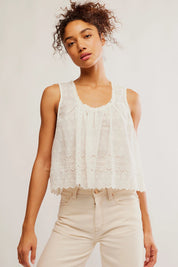 Free People Marina Eyelet Tank Crop Top (Ivory)