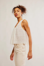 Free People Marina Eyelet Tank Crop Top (Ivory)