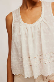 Free People Marina Eyelet Tank Crop Top (Ivory)