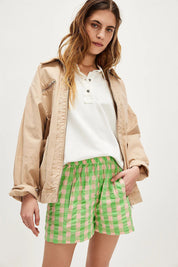 Free People Seersucker Pull-On Shorts (Exotic Lime)