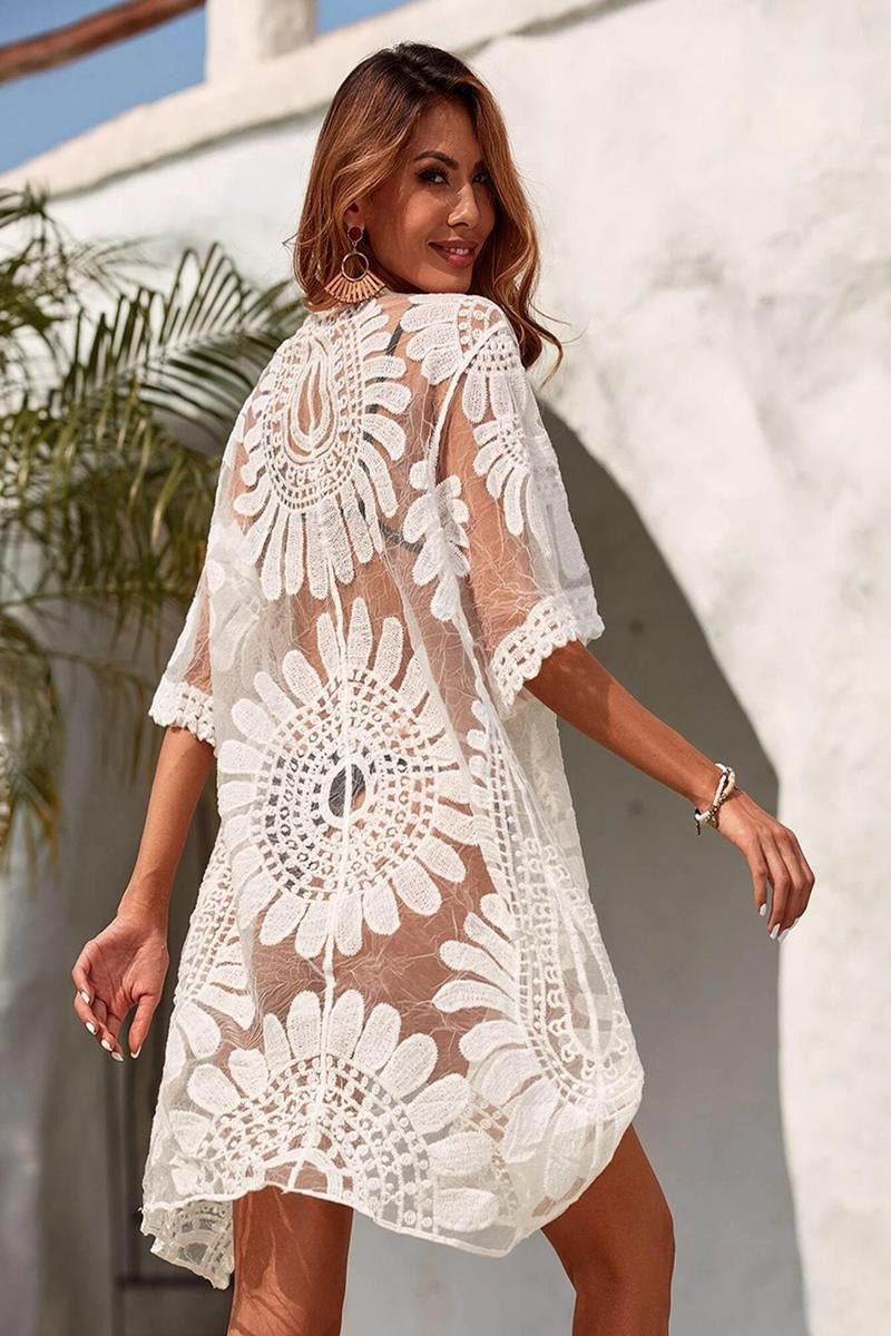 Graphic Sunflower Lace Cover Up