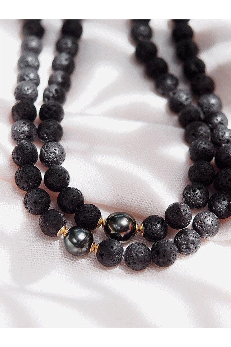 Long Tahitian Lava Bead Necklace - Ainalani