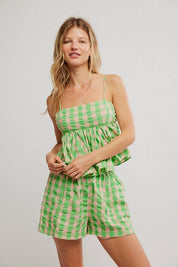 Free People Mia Plaid Crop Tank Top (Exotic Lime)