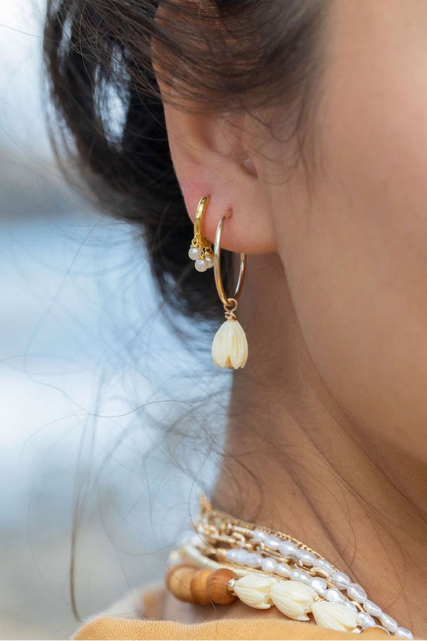 Pikake Gold Hoop Earrings - Med.