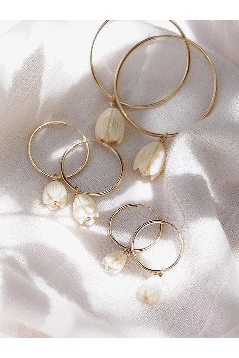 Pikake Gold Hoop Earrings - Med.