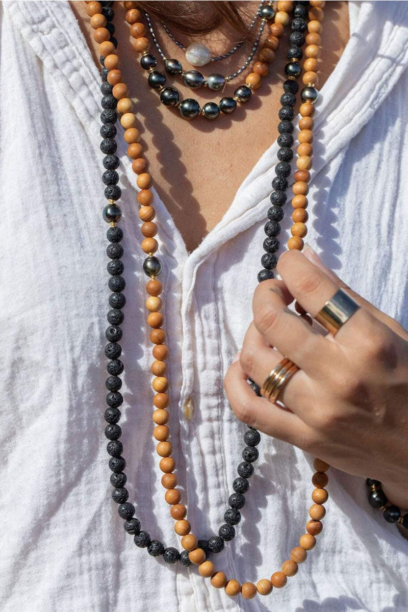 Long Tahitian Lava Bead Necklace - Ainalani