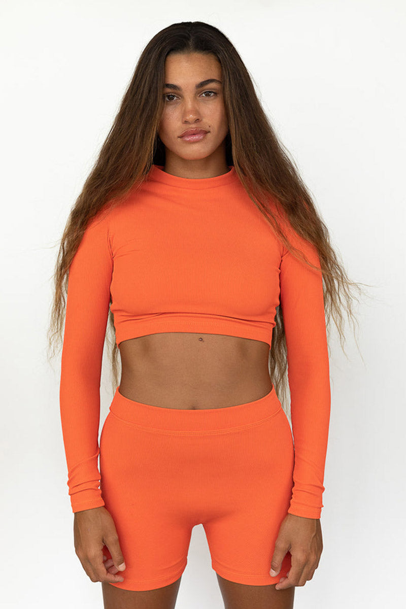 Cropped Rash Guard - Tiger Lily Ribbed