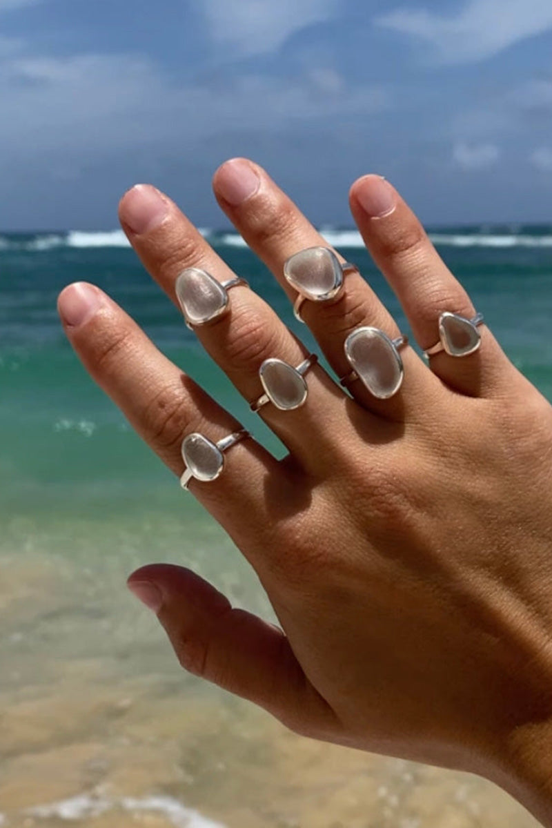 White Sea Glass Ring - Silver