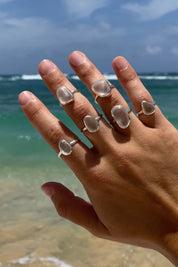 White Sea Glass Ring - Silver