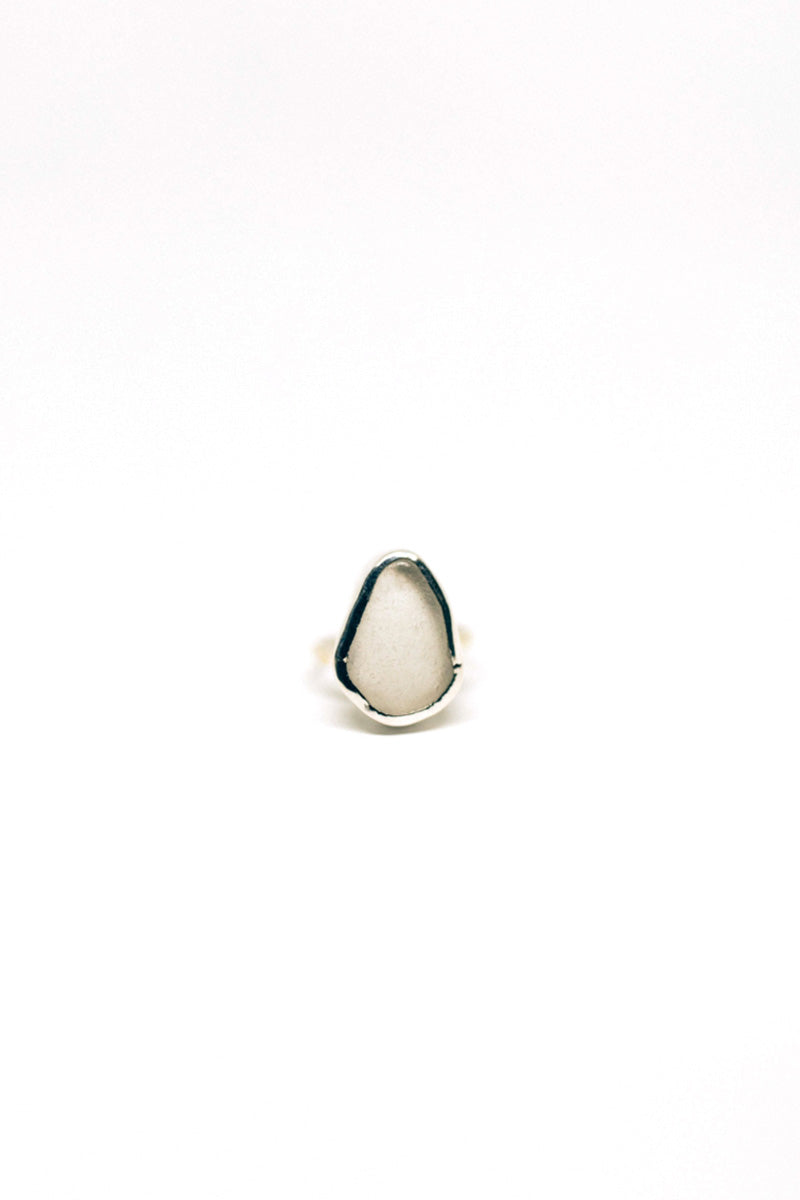 White Sea Glass Ring - Silver