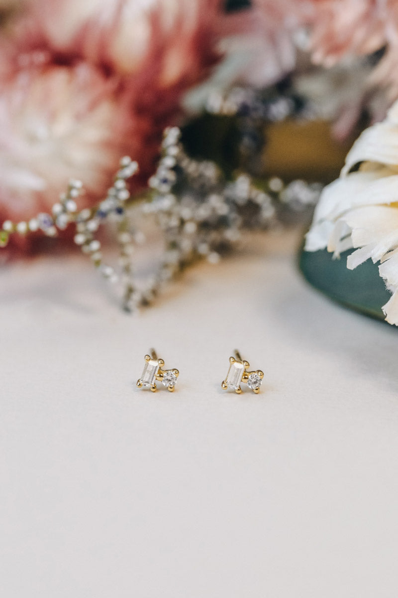 Double Stud Stack - White CZ Earring