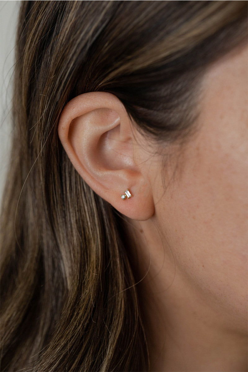 Double Stud Stack - White CZ Earring