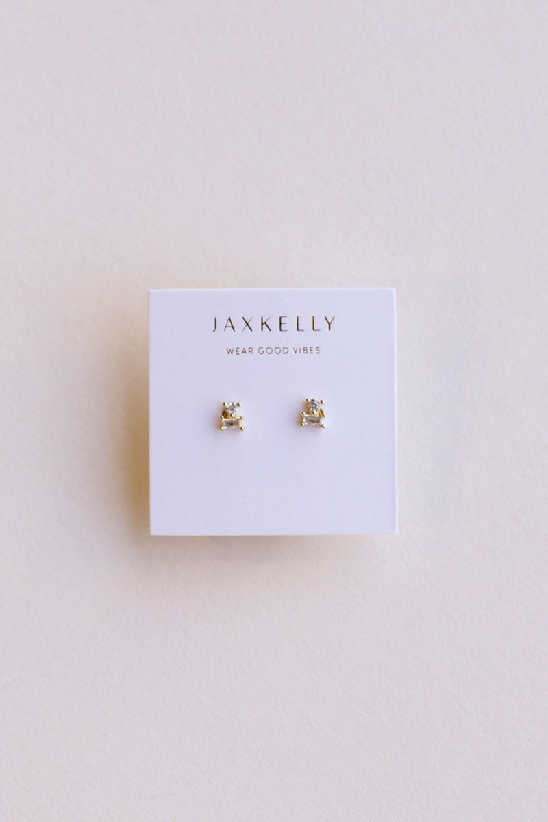 Double Stud Stack - White CZ Earring