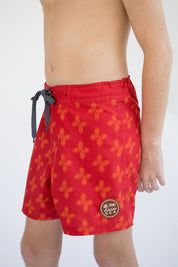 Kid’s Townshort Boardshorts - Red Breadfruit, Light Blue Breadfruit